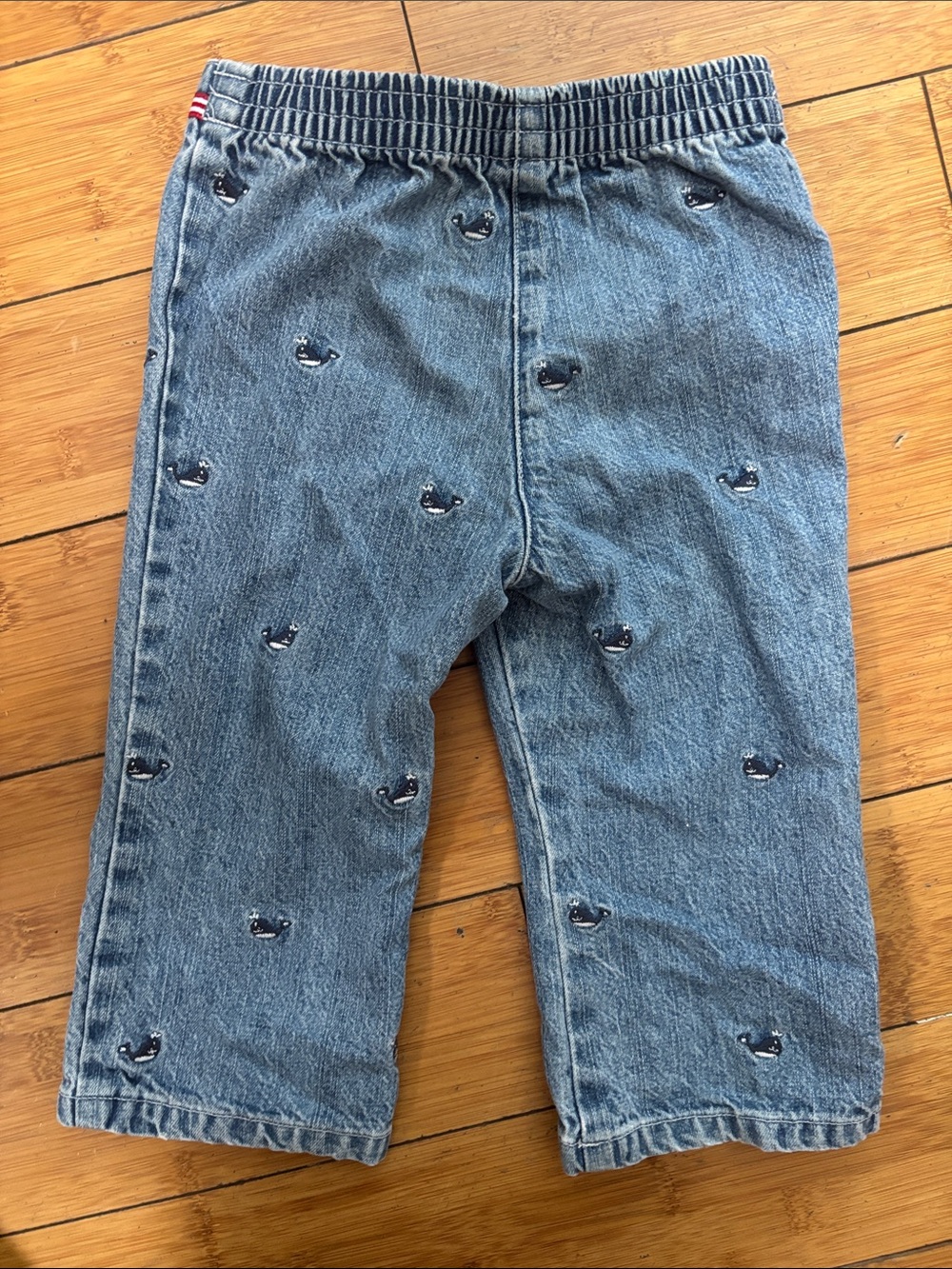 Toddler Whale-Embroidered Denim Jeans with Stripe Waist - Picture 8 of 14
